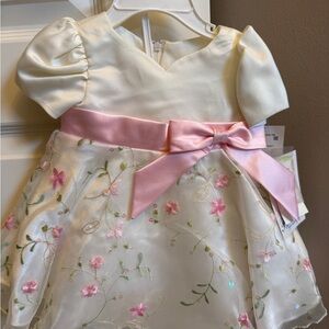 Bonnie Baby White Dress with Pink Accents